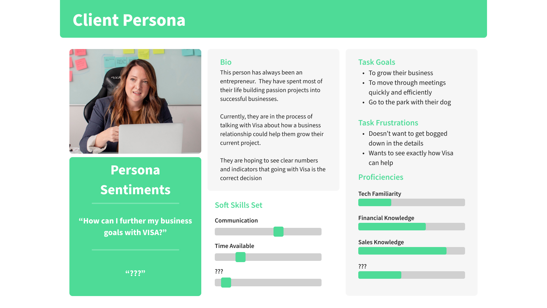 One of Visa's secondary user personas, their clients and sales targets